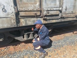 Engineer inspecting locomotive